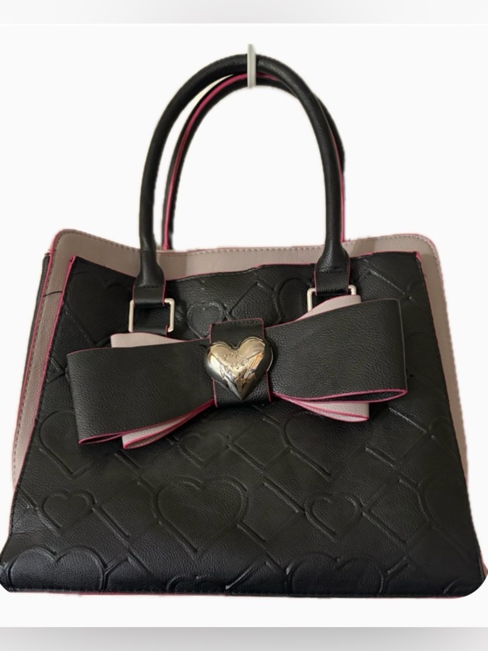 Betsey Johnson Black Pink Heart Bow Satchel